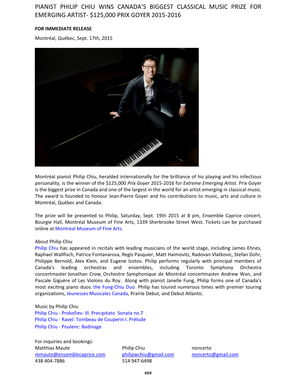 Pianist Philip Chiu Wins Canada's Biggest Classical