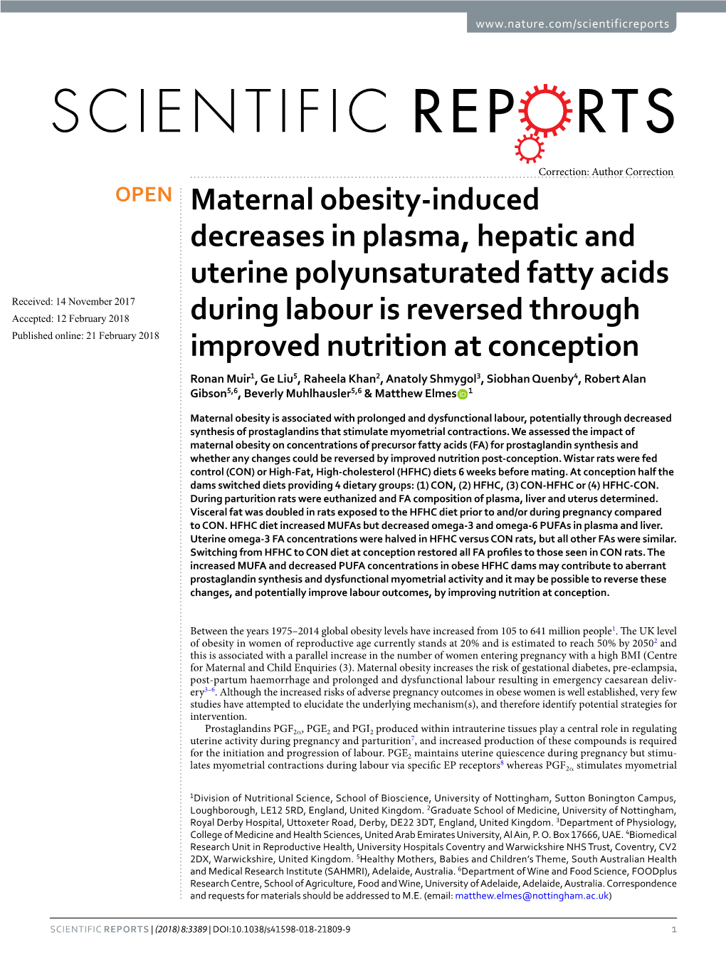 Maternal Obesity-Induced Decreases in Plasma, Hepatic and Uterine
