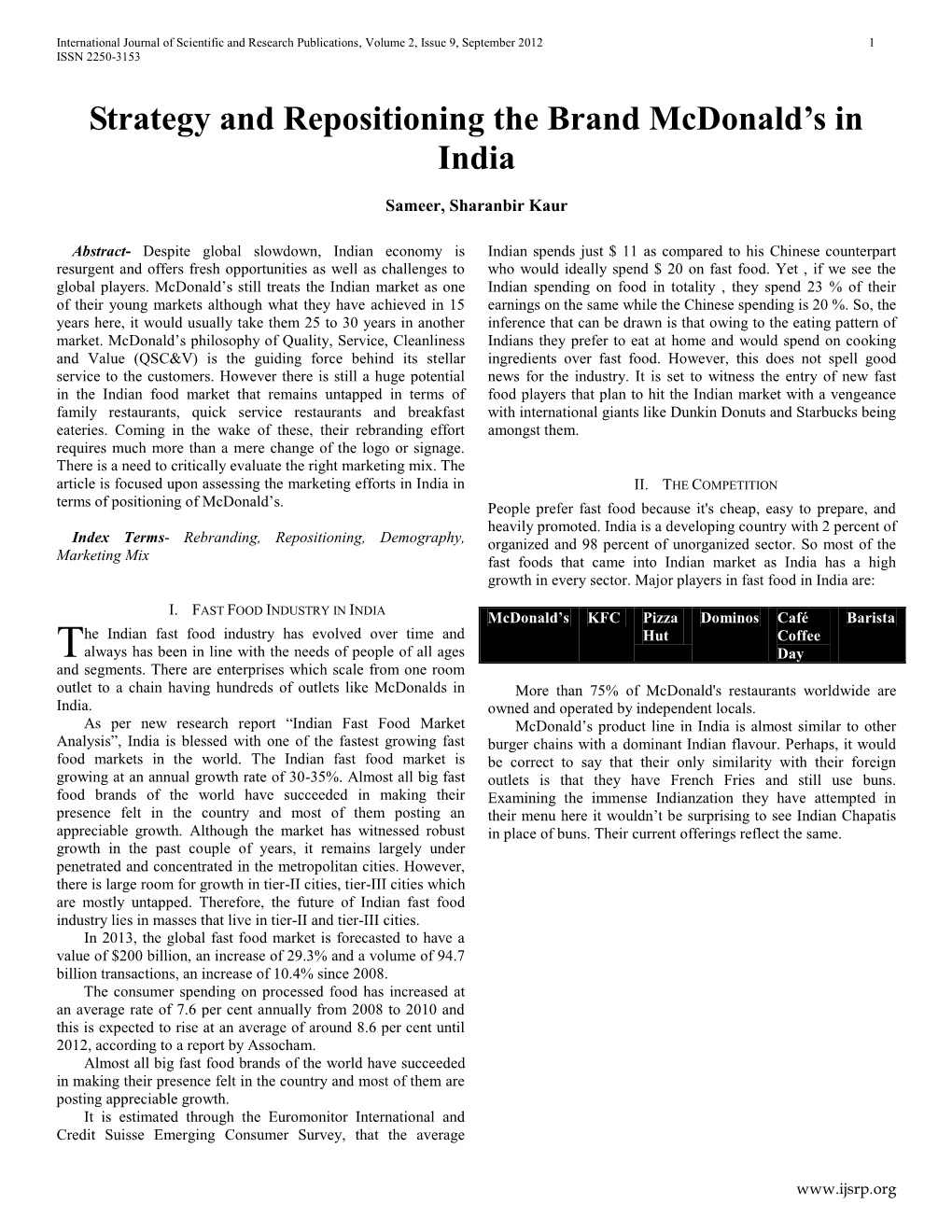 Strategy and Repositioning the Brand Mcdonald's in India