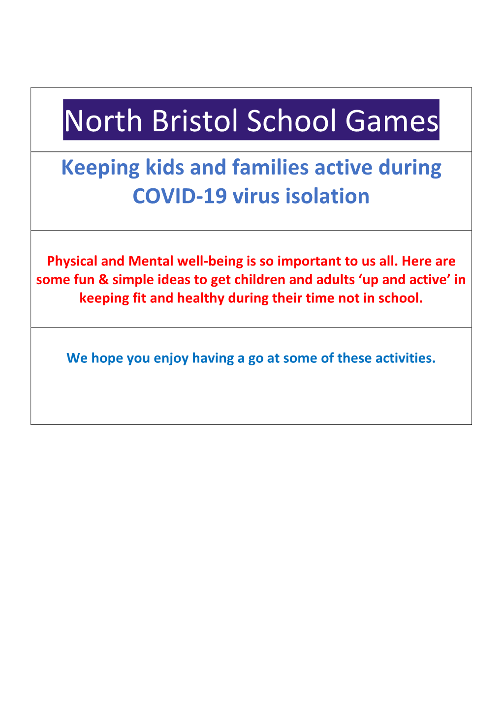 North Bristol School Games