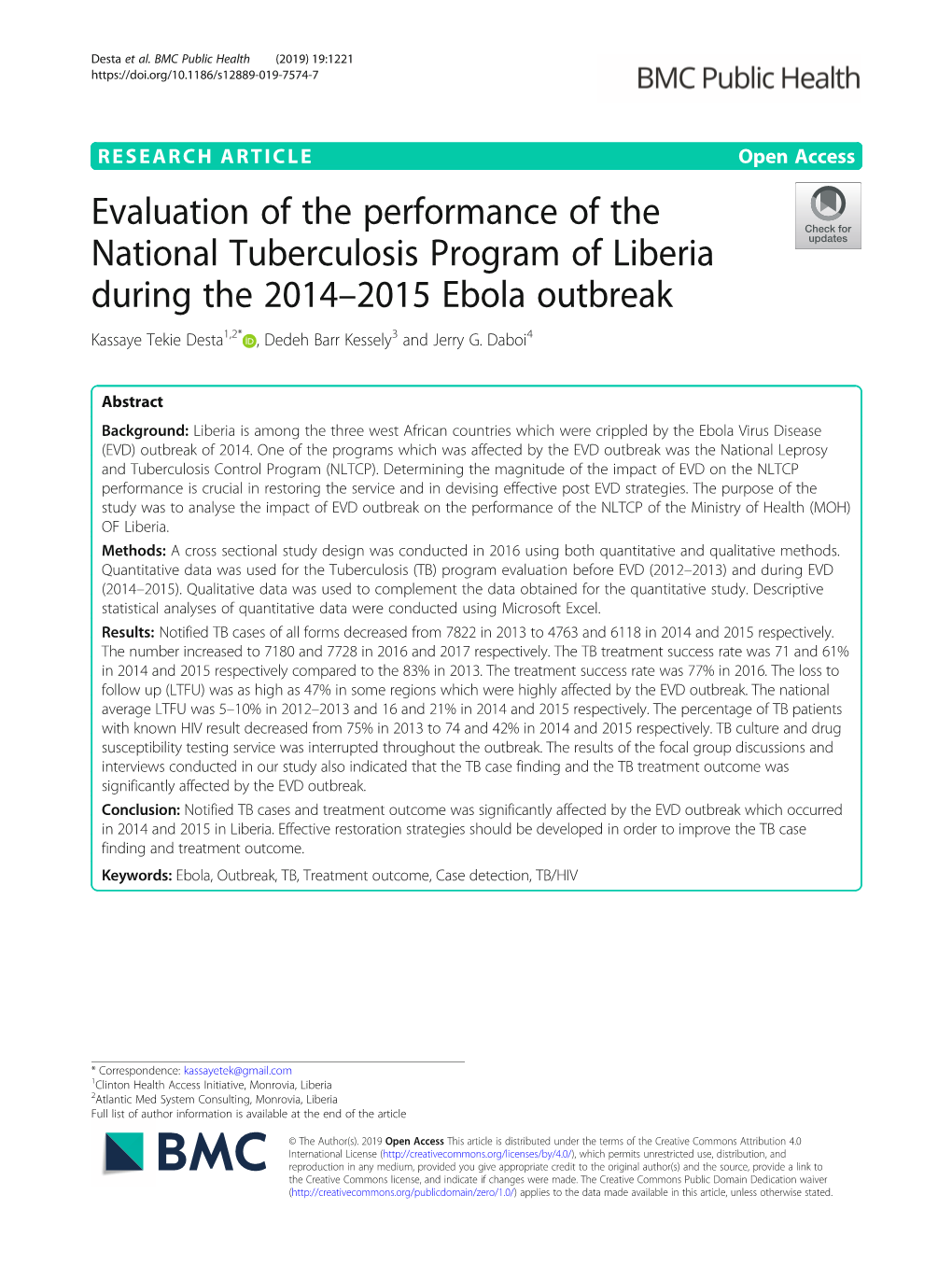 Evaluation of the Performance of the National Tuberculosis Program Of