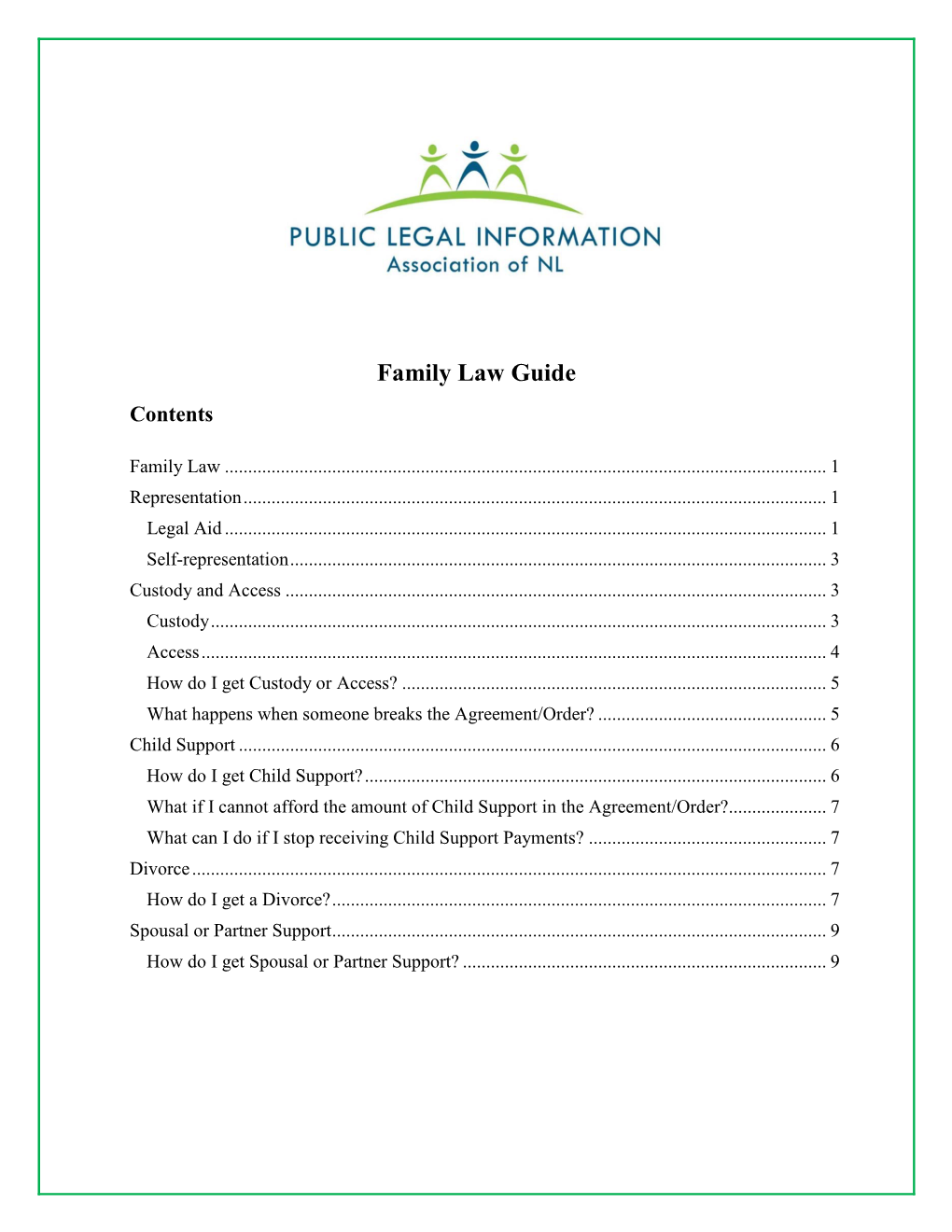 Family Law Guide Contents