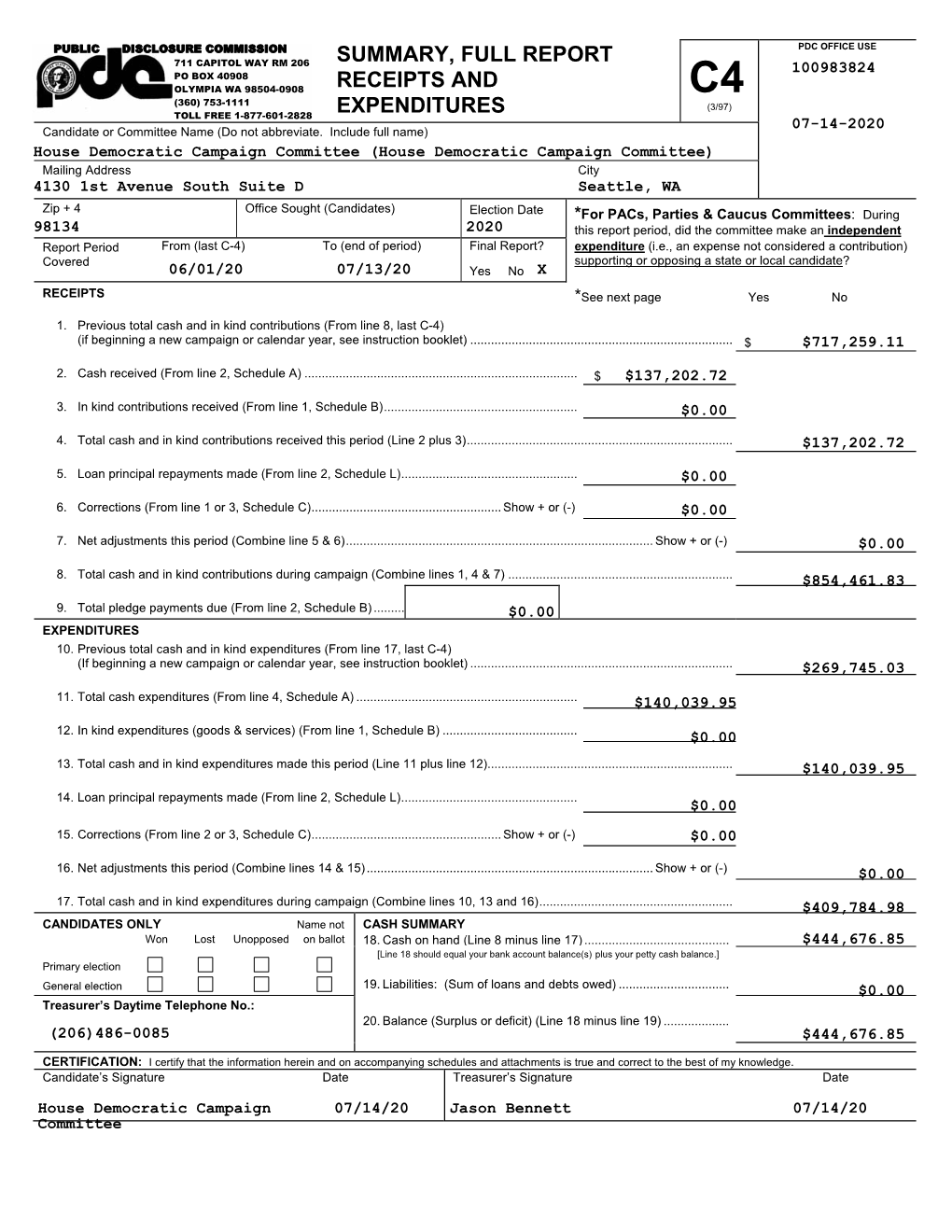 Summary, Full Report Receipts and Expenditures