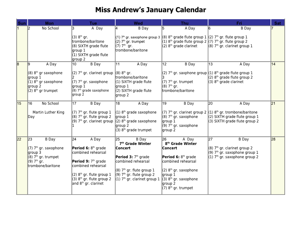 Miss Andrew S January Calendar