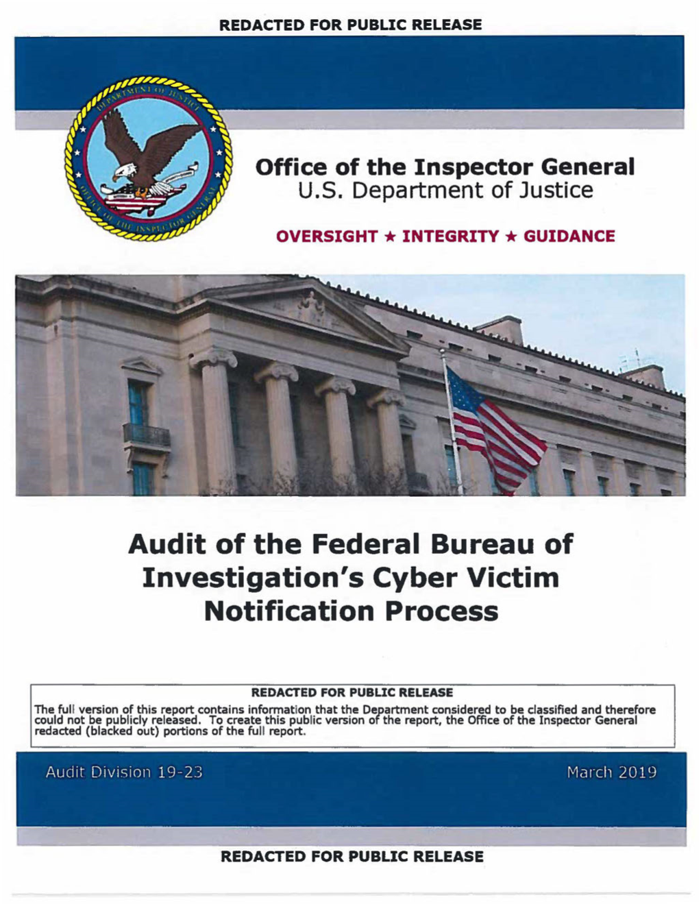 Audit of the Federal Bureau of Investigation's Cyber Victim Notification Process