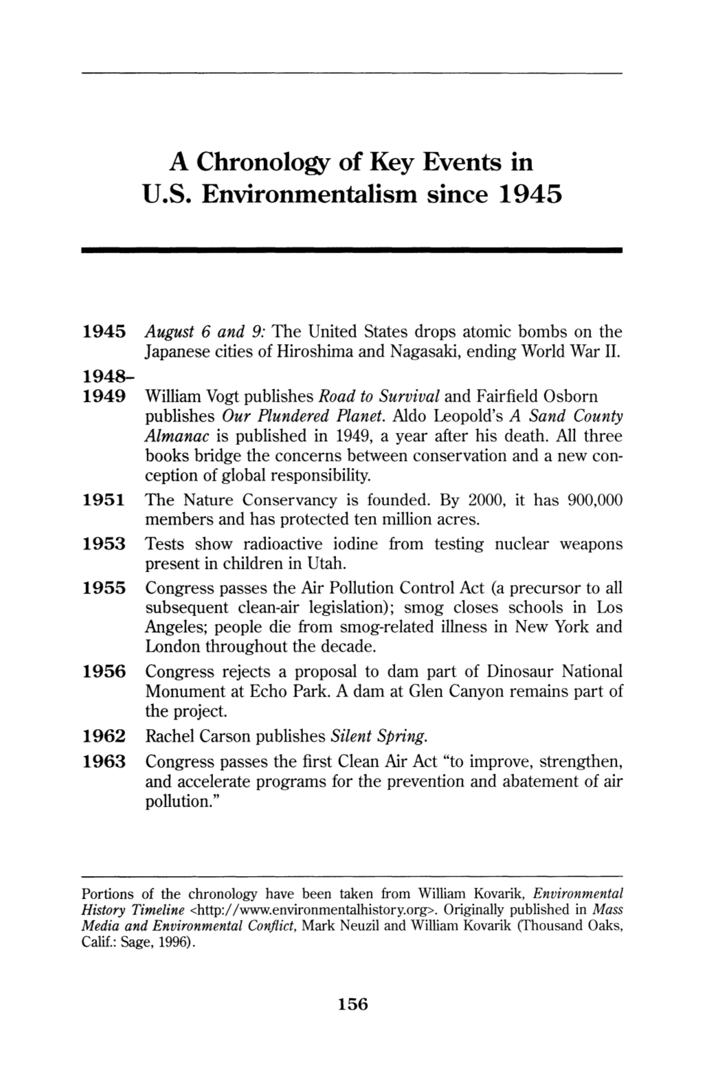 A Chronology of Key Events in U.S. Environmentalism Since 1945