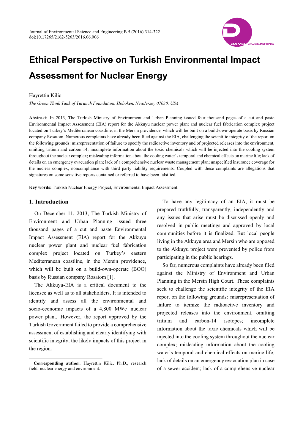 Ethical Perspective on Turkish Environmental Impact Assessment for Nuclear Energy