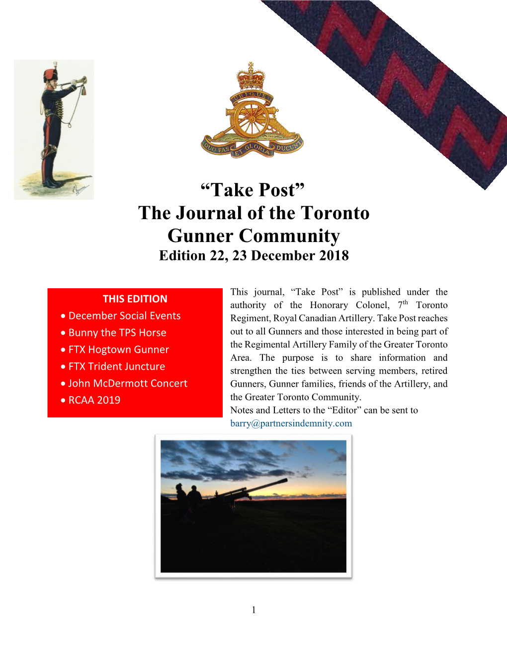 “Take Post” the Journal of the Toronto Gunner Community Edition 22, 23 December 2018