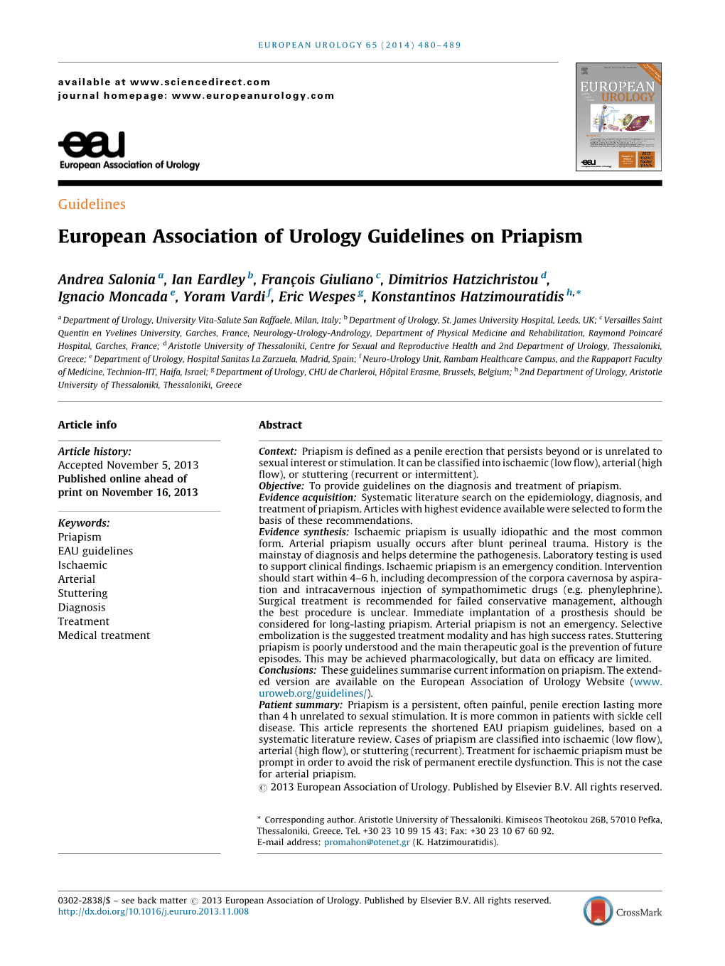 European Association of Urology Guidelines on Priapism