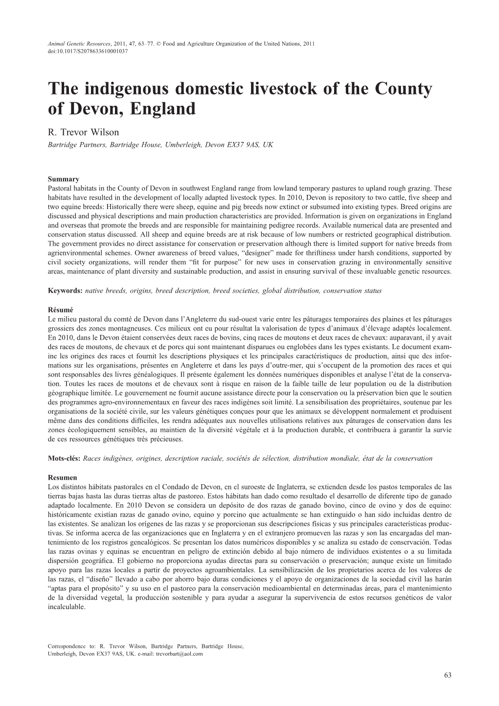 The Indigenous Domestic Livestock of the County of Devon, England R