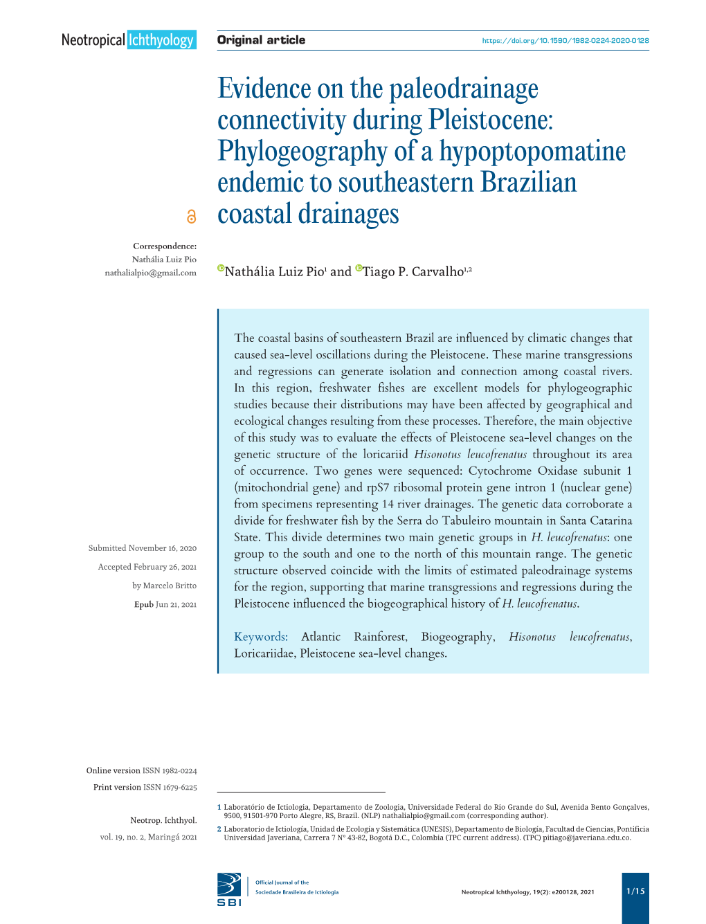 Phylogeography of a Hypoptopomatine Endemic to Southeastern Brazilian Coastal Drainages