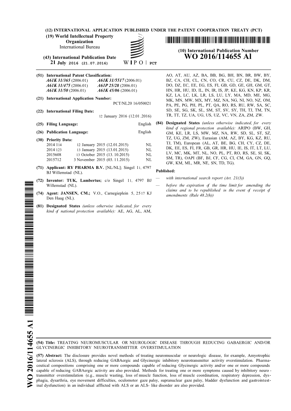 WO 2016/114655 Al July 2016 (21.07.2016) W P O PCT