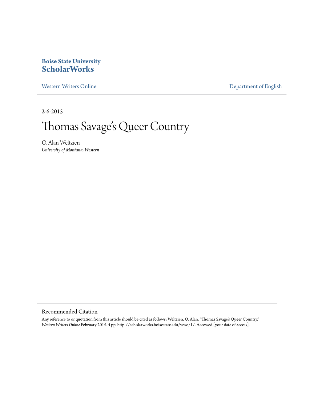 Thomas Savage's Queer Country