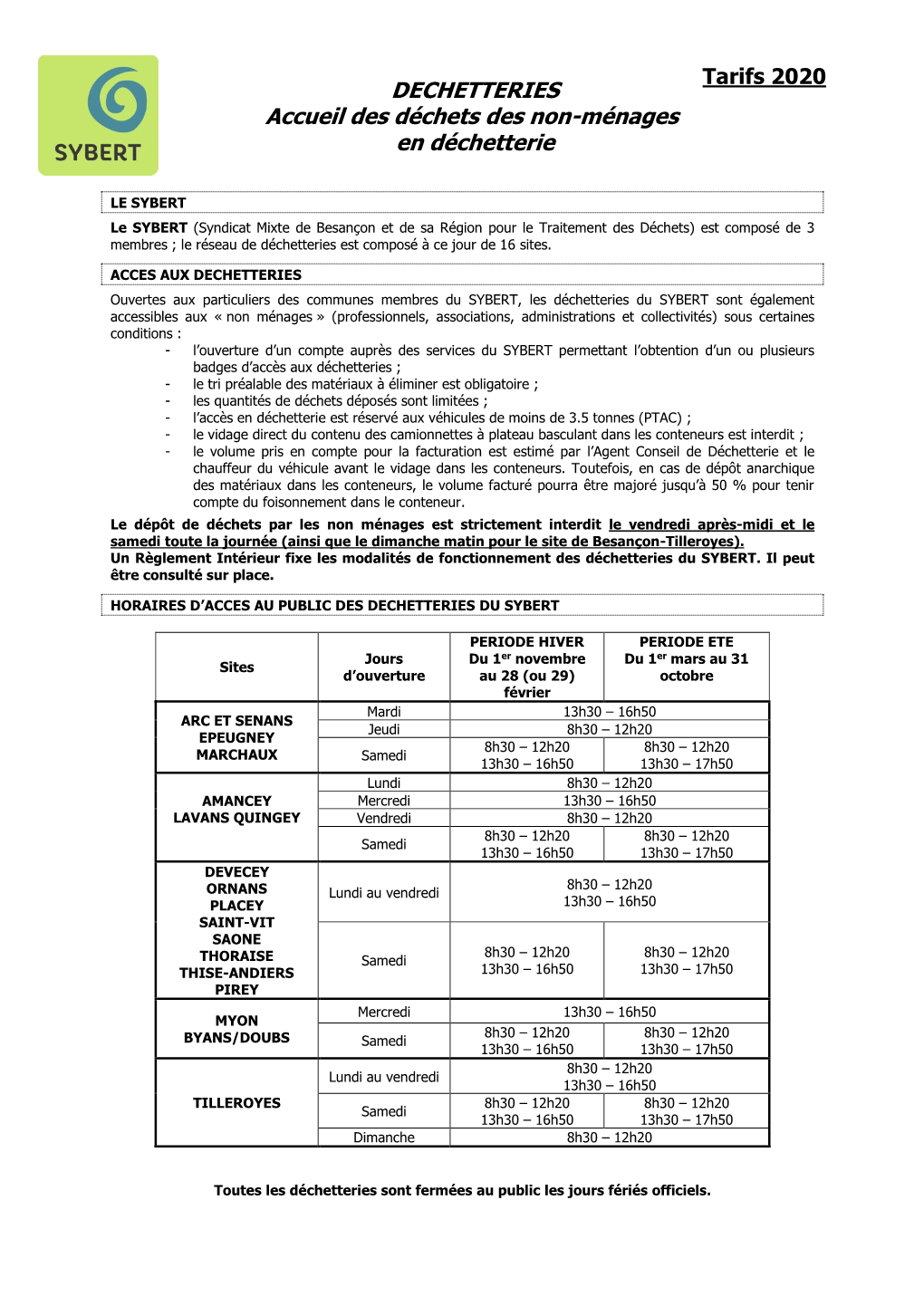 DECHETTERIES Accueil Des Déchets Des Non-Ménages En Déchetterie