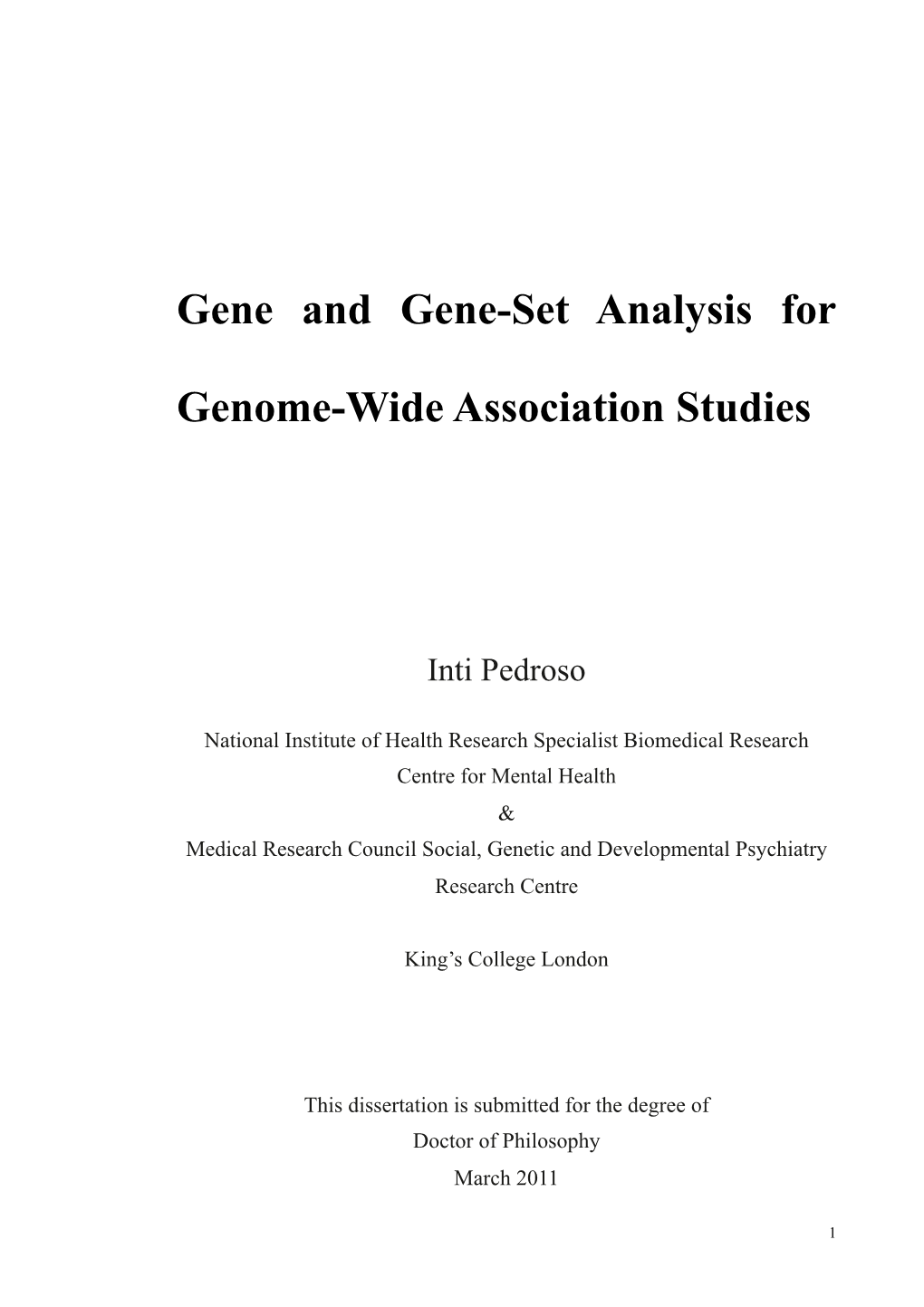 Gene and Gene-Set Analysis for Genome-Wide Association Studies