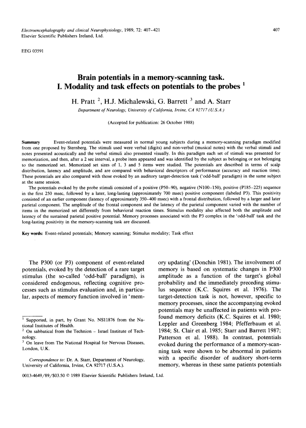 Brain Potentials in a Memory-Scanning Task. I. Modality and Task Effects on Potentials to the Probes 1