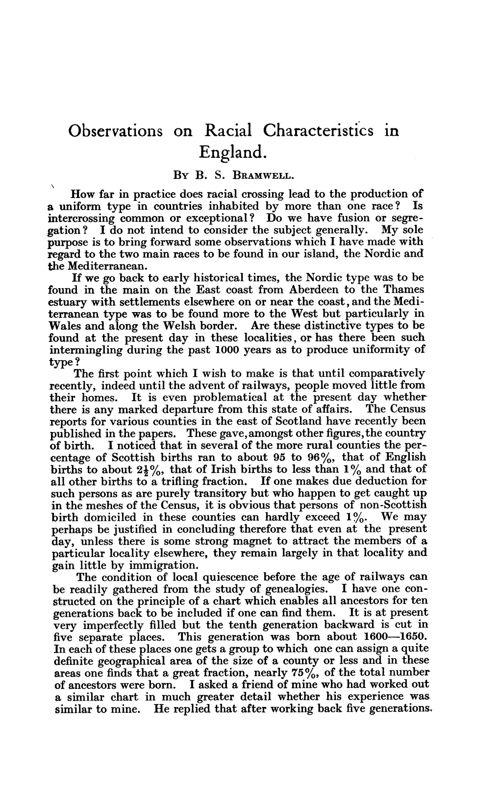 Observations on Racial Characteristics in England. by B