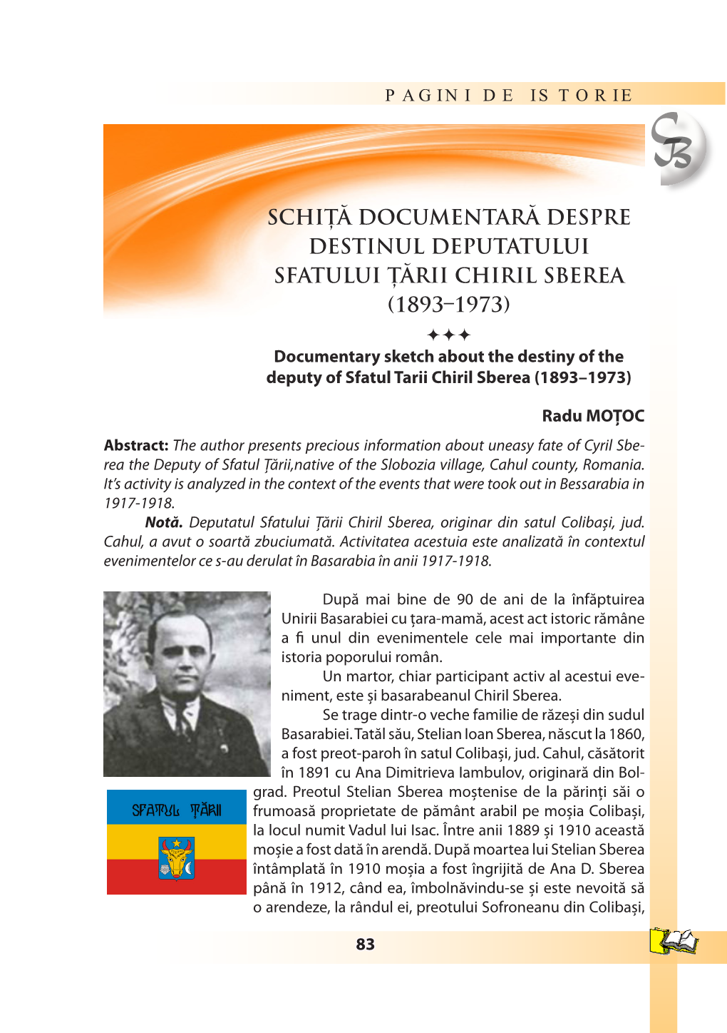 Schiţă Documentară Despre Destinul Deputatului Sfatului Ţării Chiril Sberea