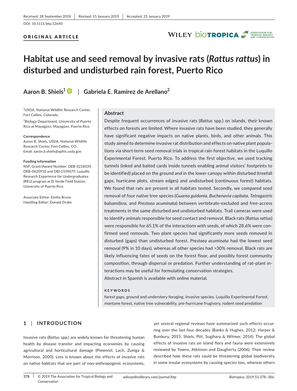 Shiels and Ramirez De Arellano 2019 Rat Seed Habitat