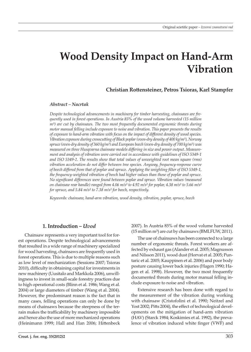 Wood Density Impact on Hand-Arm Vibration