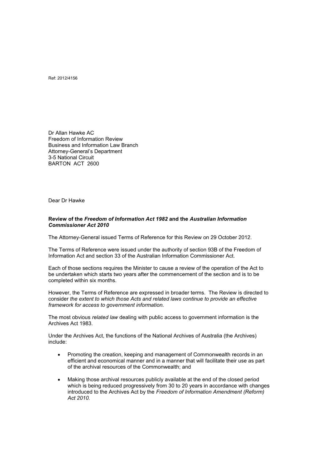 National Archives of Australia Submission to FOI Review