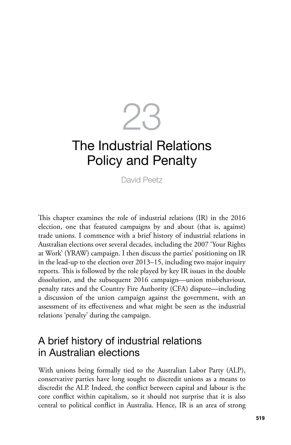 The Industrial Relations Policy and Penalty David Peetz