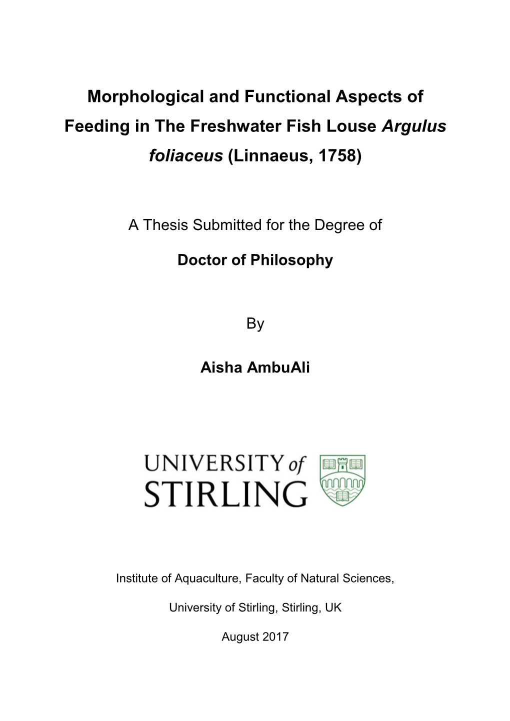 Morphological and Functional Aspects of Feeding in the Freshwater Fish Louse Argulus Foliaceus (Linnaeus, 1758)