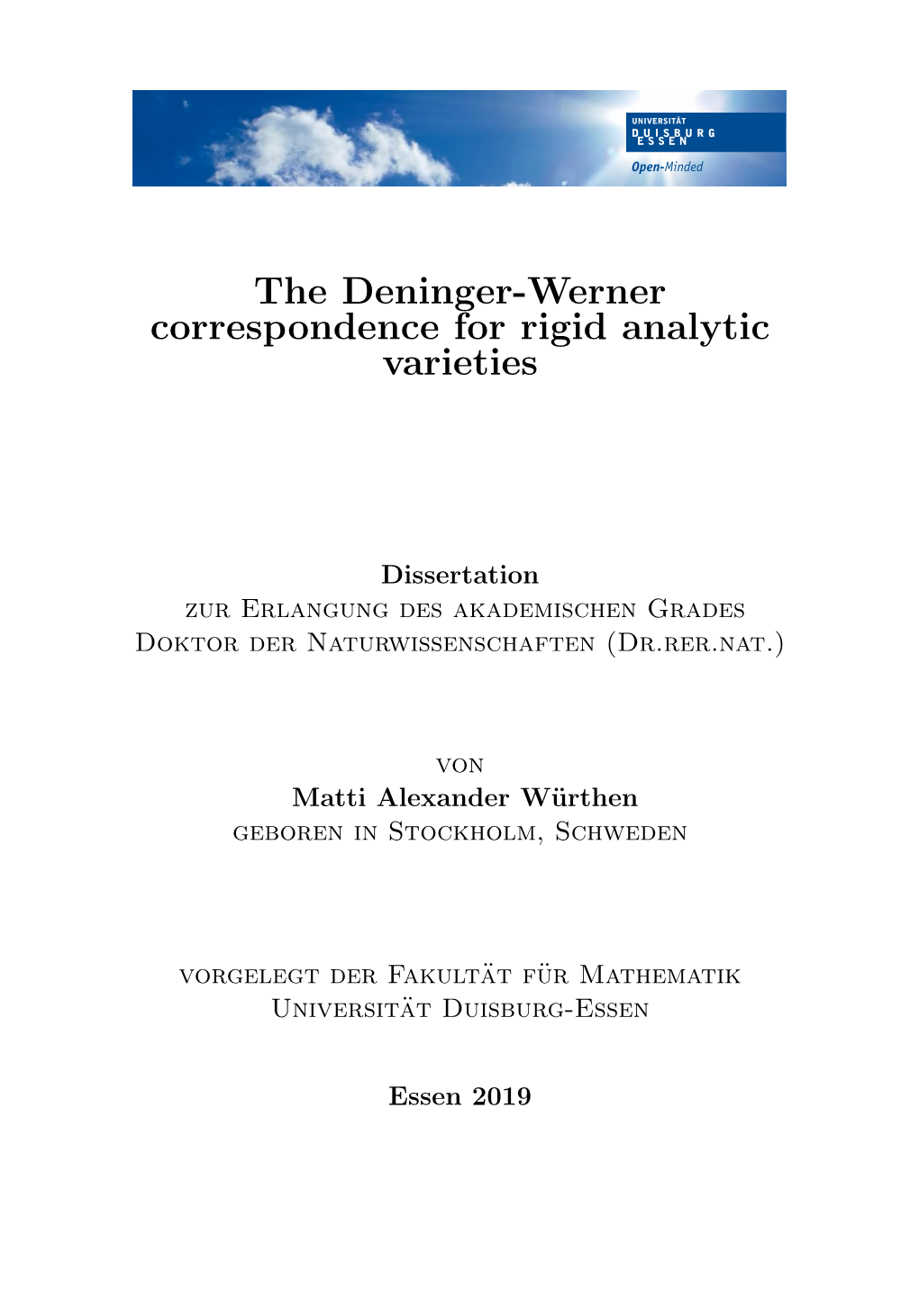 The Deninger-Werner Correspondence for Rigid Analytic Varieties