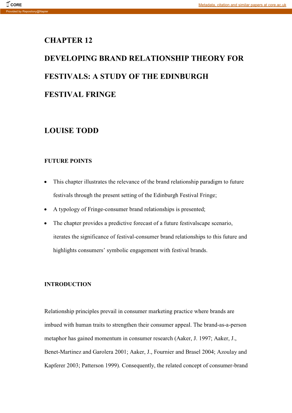 Chapter 12 Developing Brand Relationship Theory for Festivals