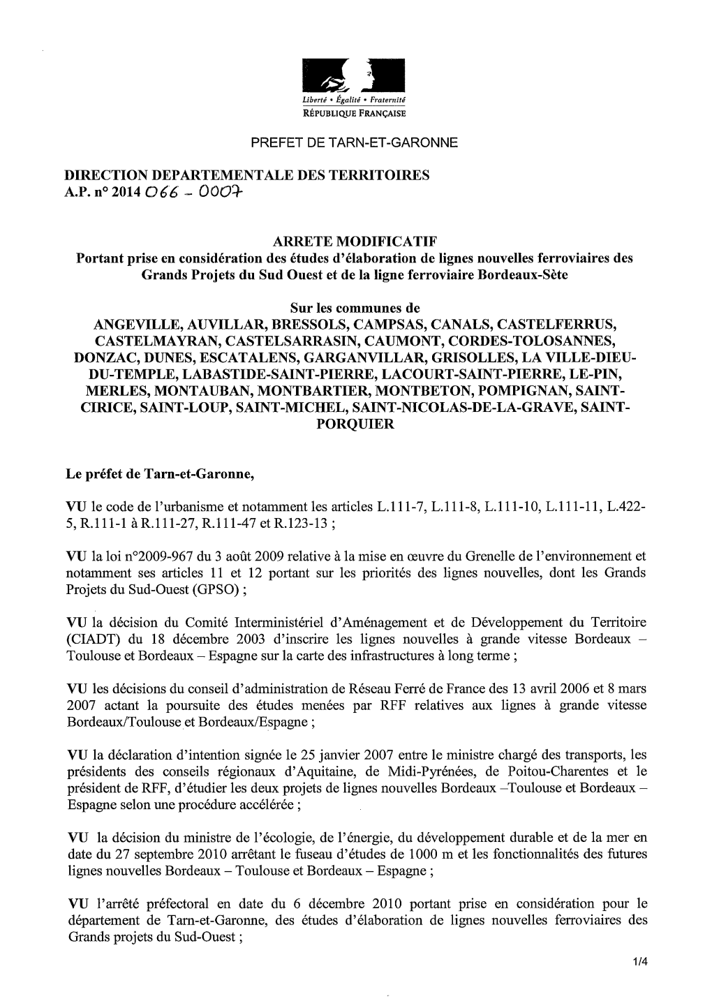 Département Du Tarn-Et-Garonne, Arrêté Modificatif Du 7