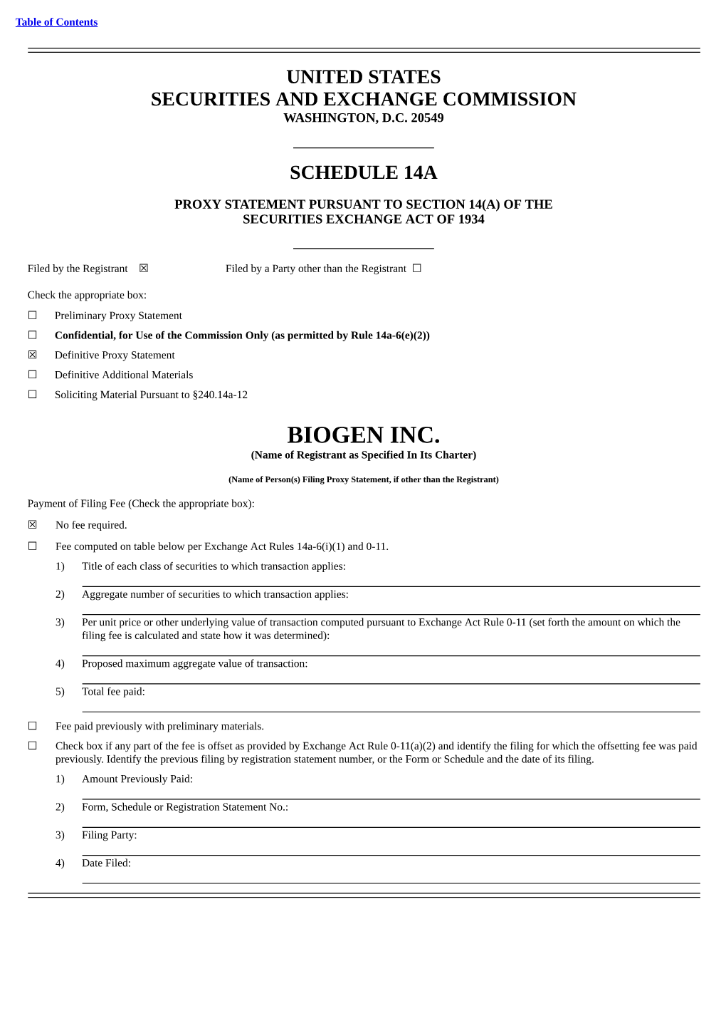 BIOGEN INC. (Name of Registrant As Specified in Its Charter)