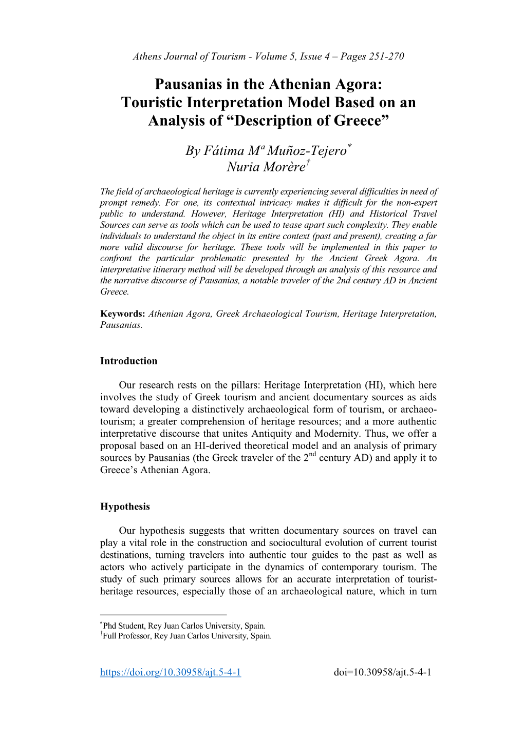 Pausanias in the Athenian Agora: Touristic Interpretation Model Based on an Analysis of “Description of Greece”