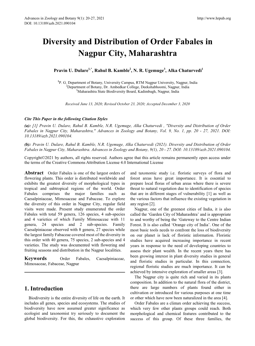 Diversity and Distribution of Order Fabales in Nagpur City, Maharashtra