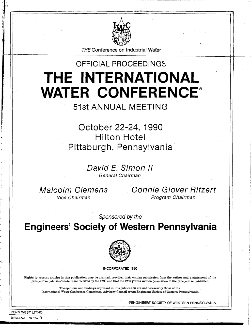 THE INTERNATIONAL WATER CONFERENCE 51St ANNUAL MEETING