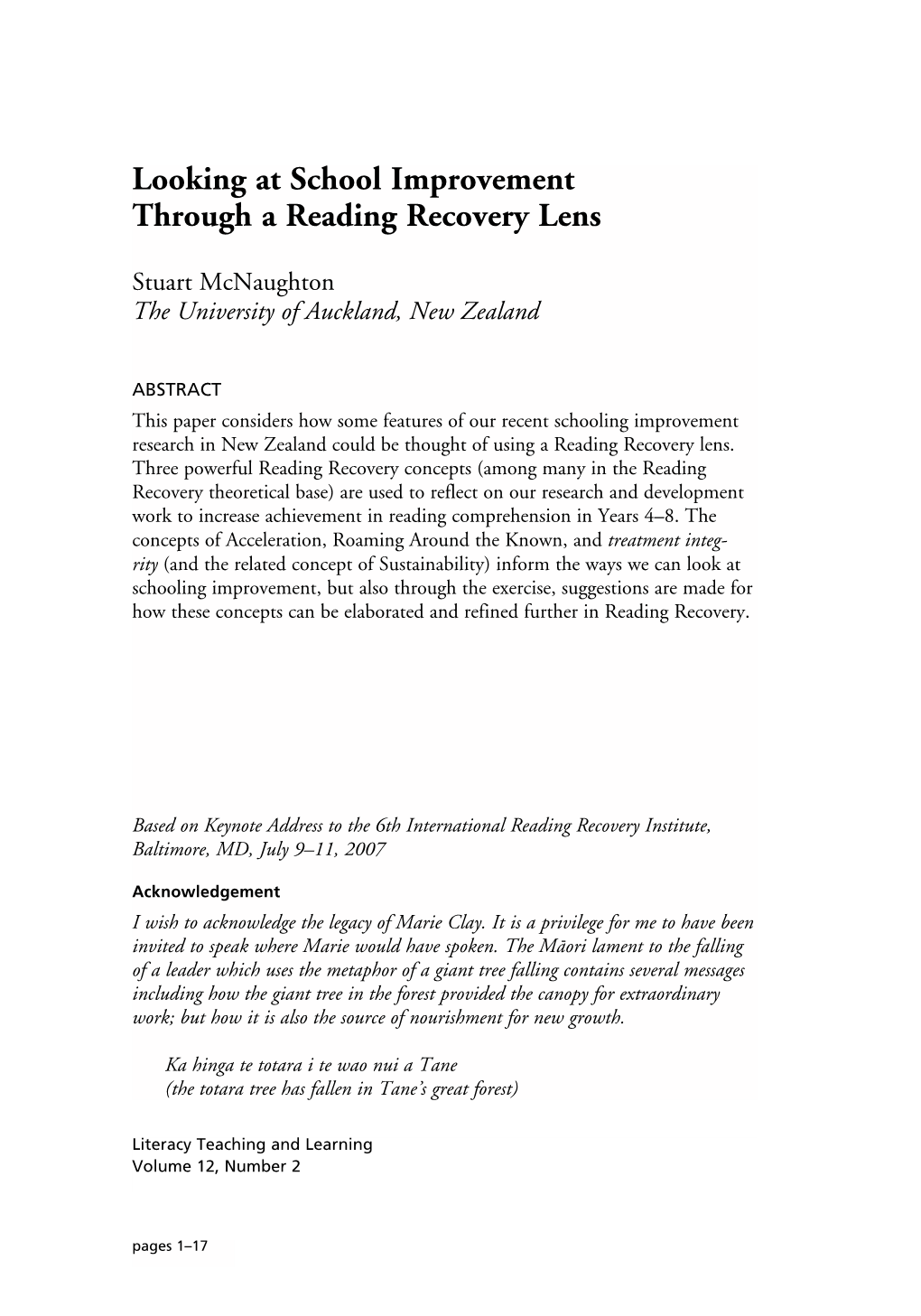Looking at School Improvement Through a Reading Recovery Lens