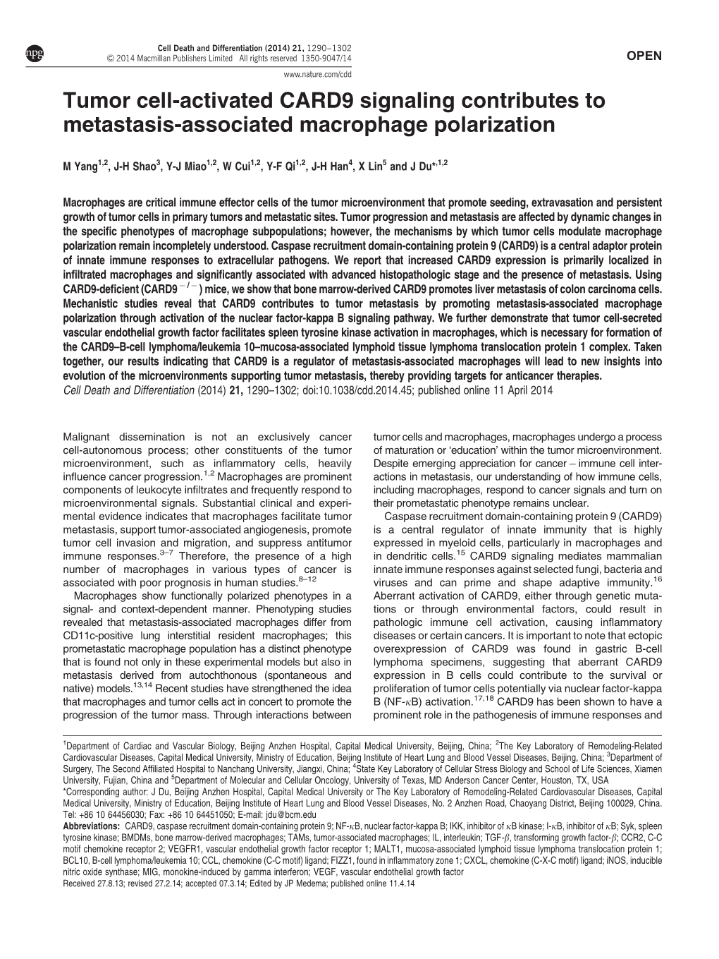 Tumor Cell-Activated CARD9 Signaling Contributes to Metastasis-Associated Macrophage Polarization