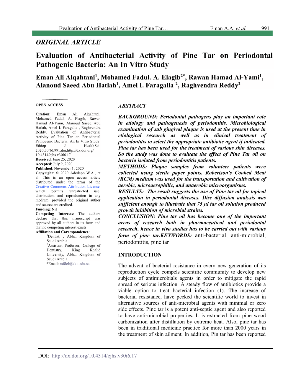 Evaluation of Antibacterial Activity of Pine Tar on Periodontal Pathogenic Bacteria: an in Vitro Study