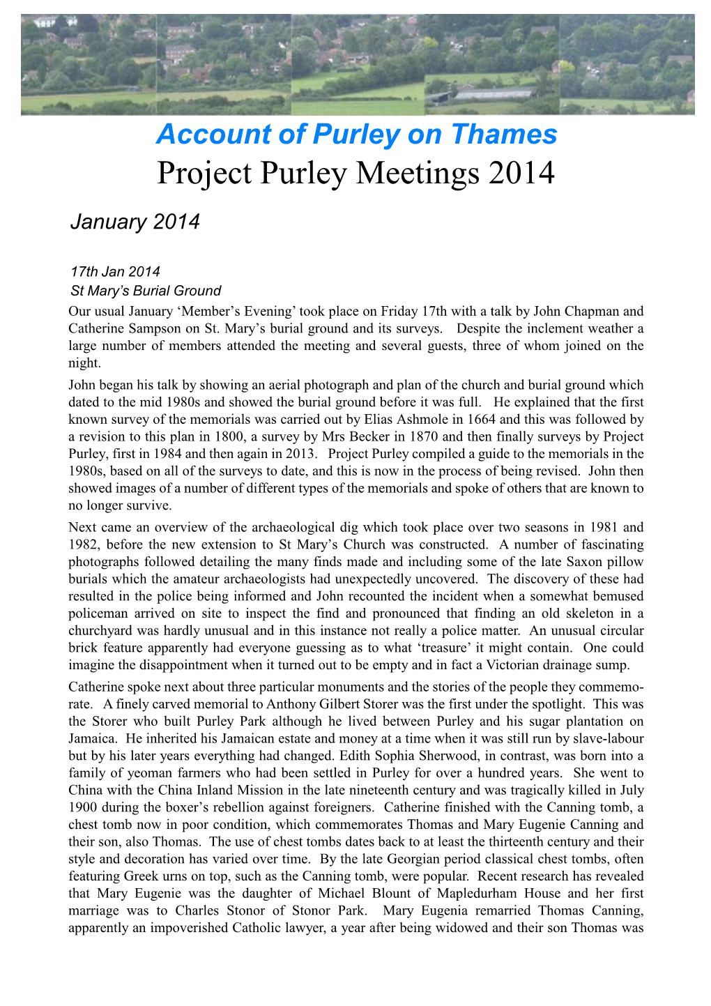 Project Purley Meetings 2014 January 2014