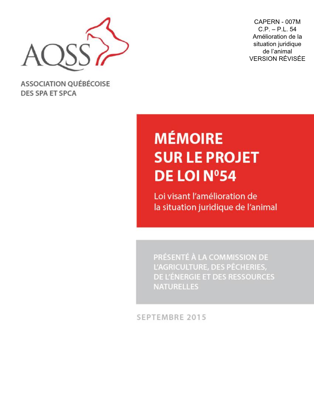 007M CP – PL 54 Amélioration De La Situation Juridique De L'animal