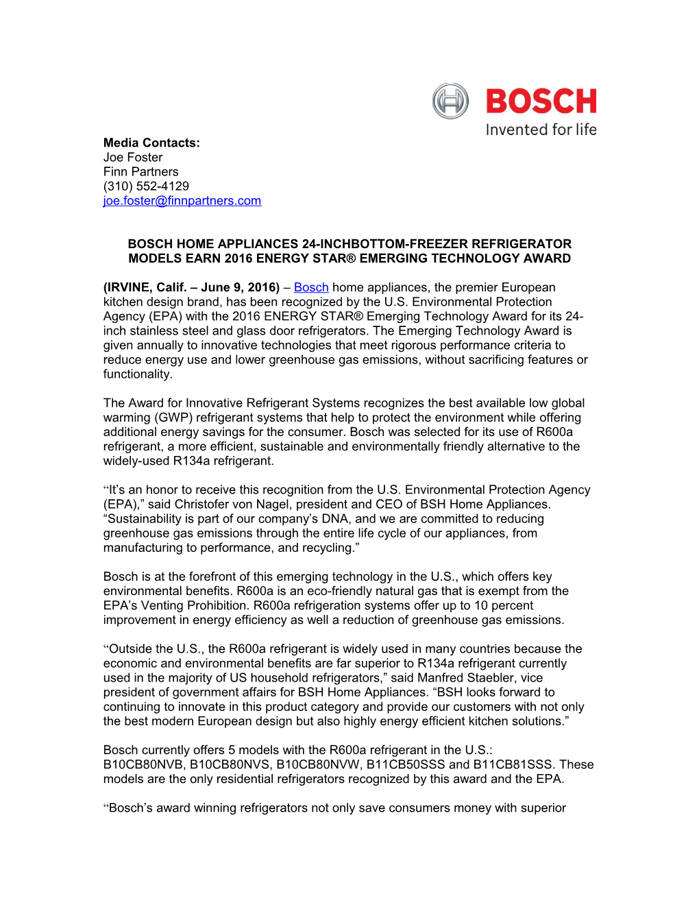 Bosch 2016 Energy Star Emerging Technology Award Press Release (267472)