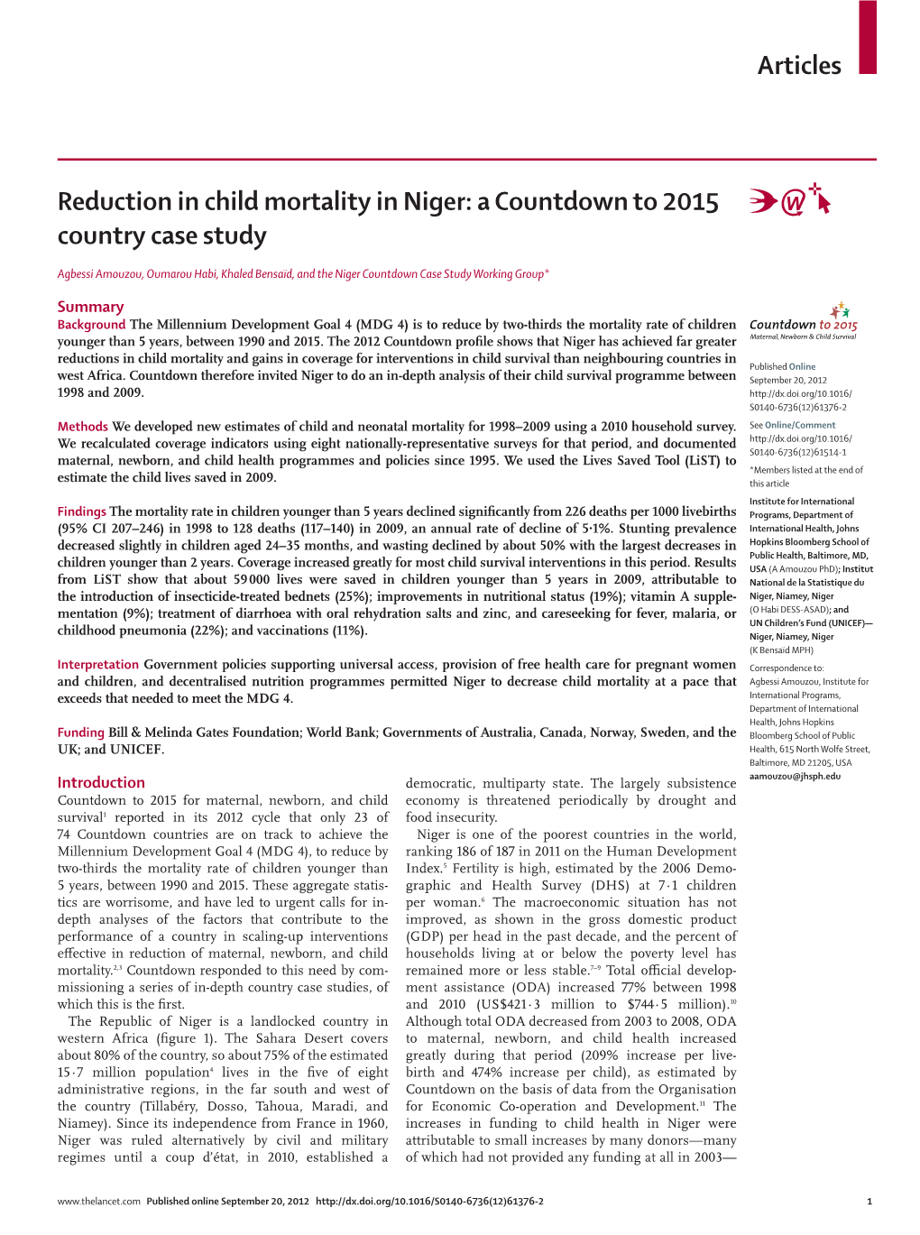 Articles Reduction in Child Mortality in Niger