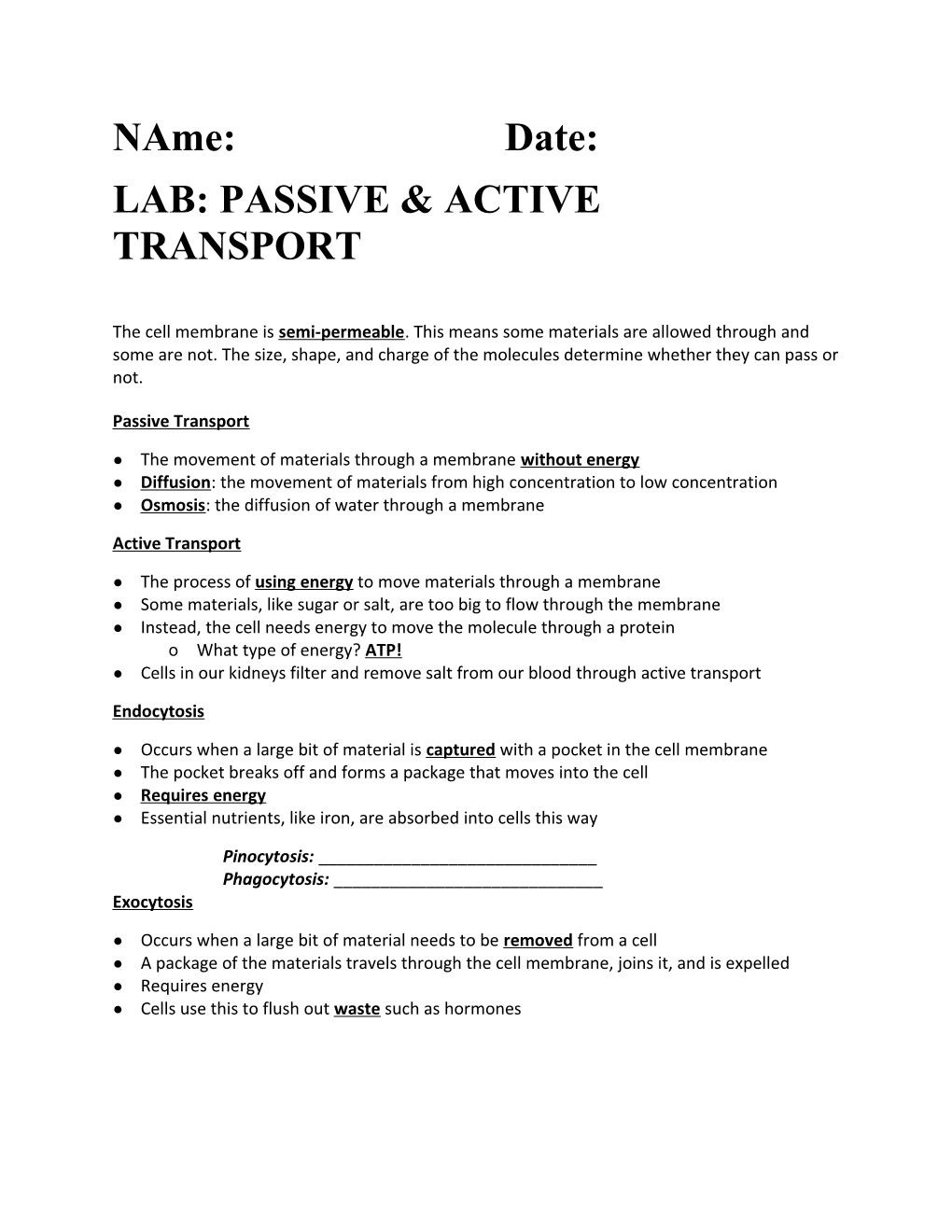 Lab: Passive & Active Transport