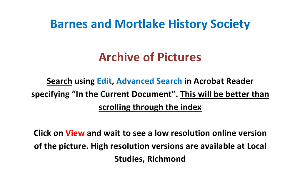 Barnes and Mortlake History Society Archive of Pictures