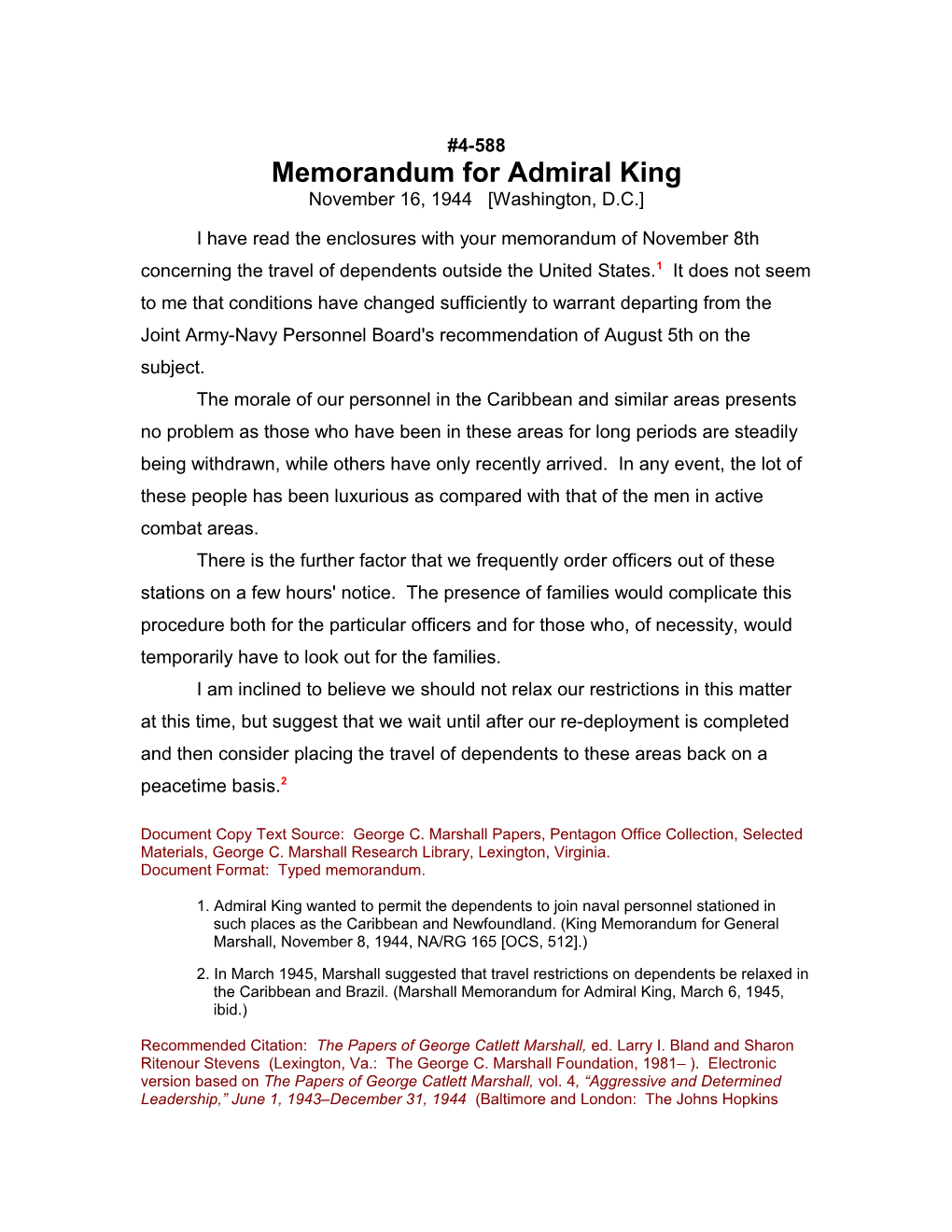 Memorandum for Admiral King