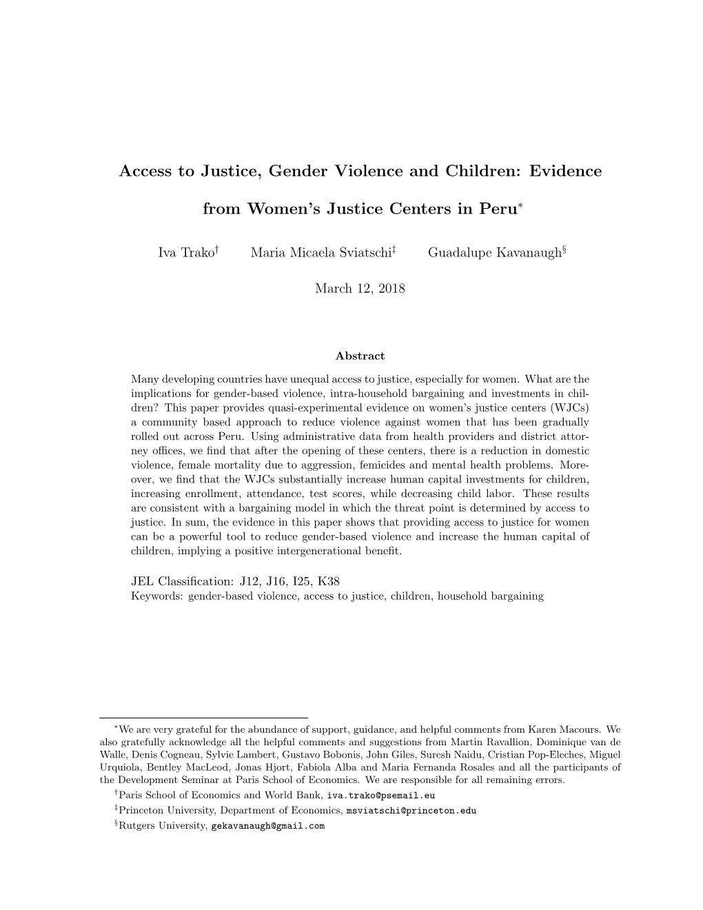 Access to Justice, Gender Violence and Children: Evidence From
