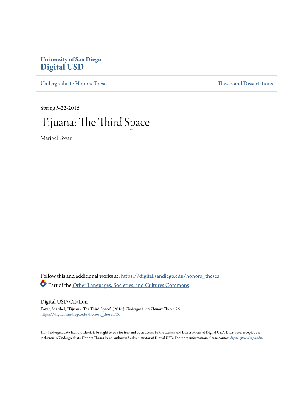 Tijuana: the Third Space Maribel Tovar