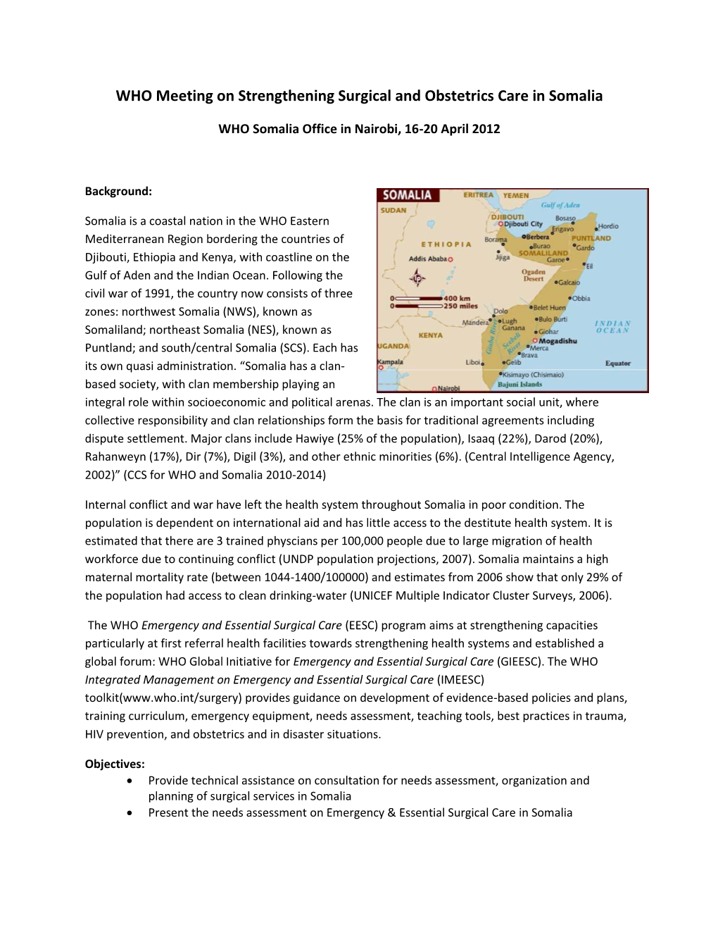 WHO Meeting on Strengthening Surgical and Obstetrics Care in Somalia