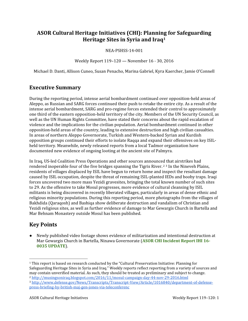 ASOR Cultural Heritage Initiatives (CHI): Planning for Safeguarding Heritage Sites in Syria and Iraq1