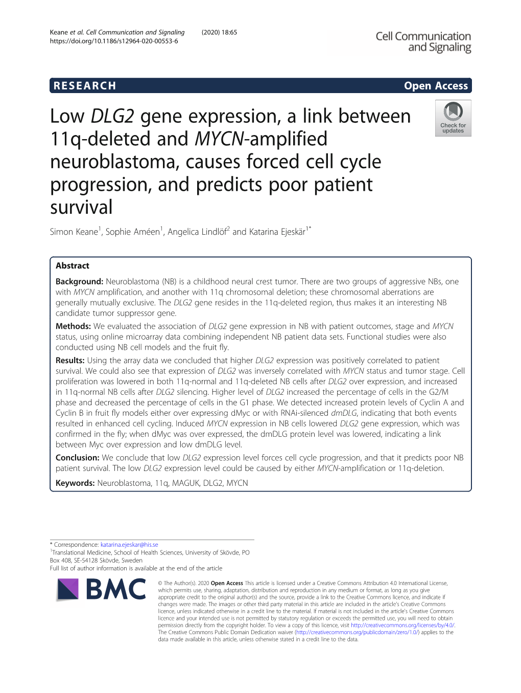 Low DLG2 Gene Expression, a Link Between 11Q-Deleted and MYCN