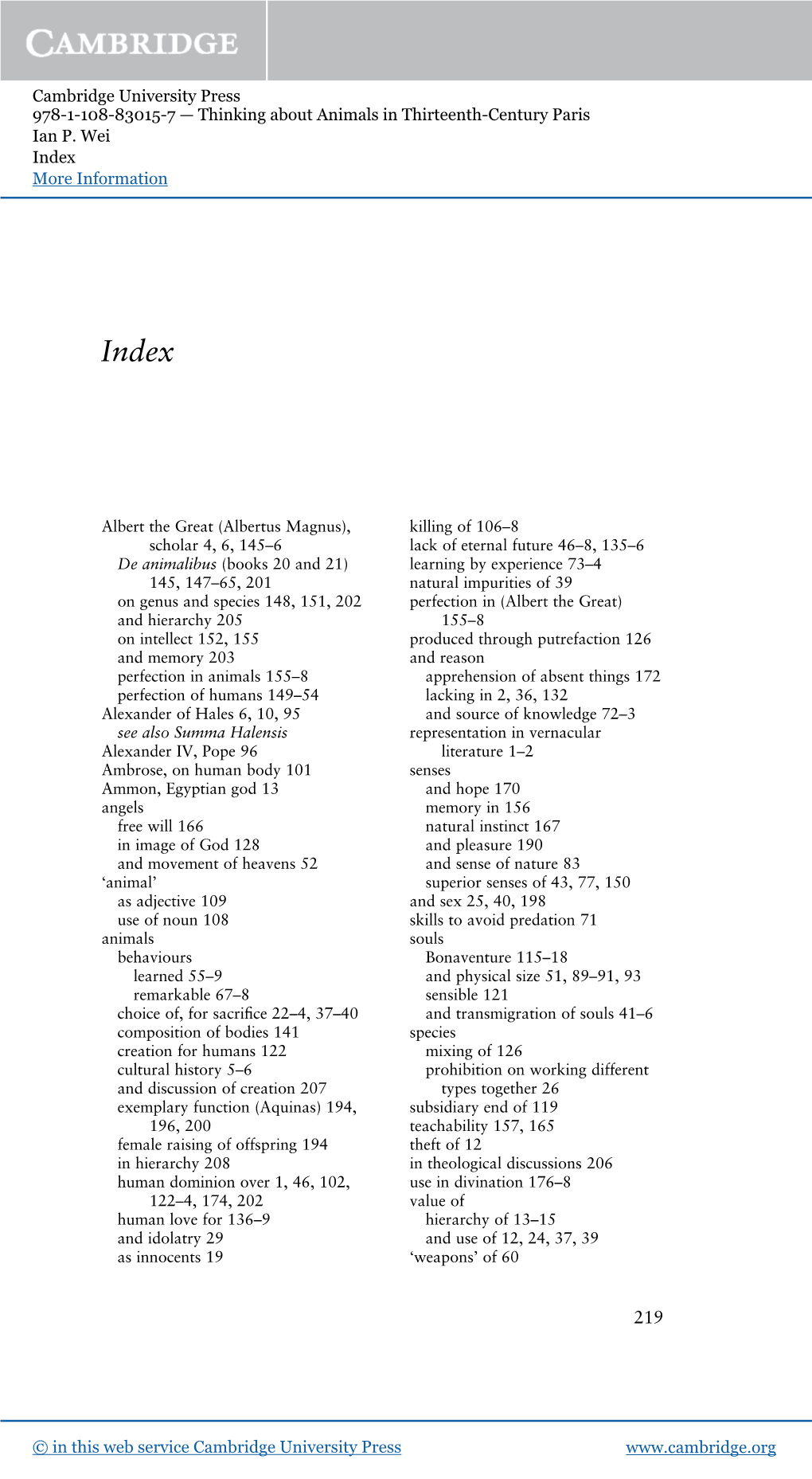 Cambridge University Press 978-1-108-83015-7 — Thinking About Animals in Thirteenth-Century Paris Ian P